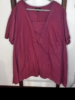 ellos Linen Blend Deep V-Neck Oversized Tunic - Roseberry